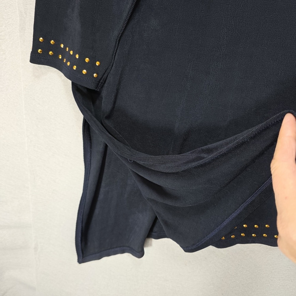 Chicos Travelers Tunic Top Women L Asymmetric Hem Gold Studded Navy Blue Size 2‎ - Picture 4 of 16